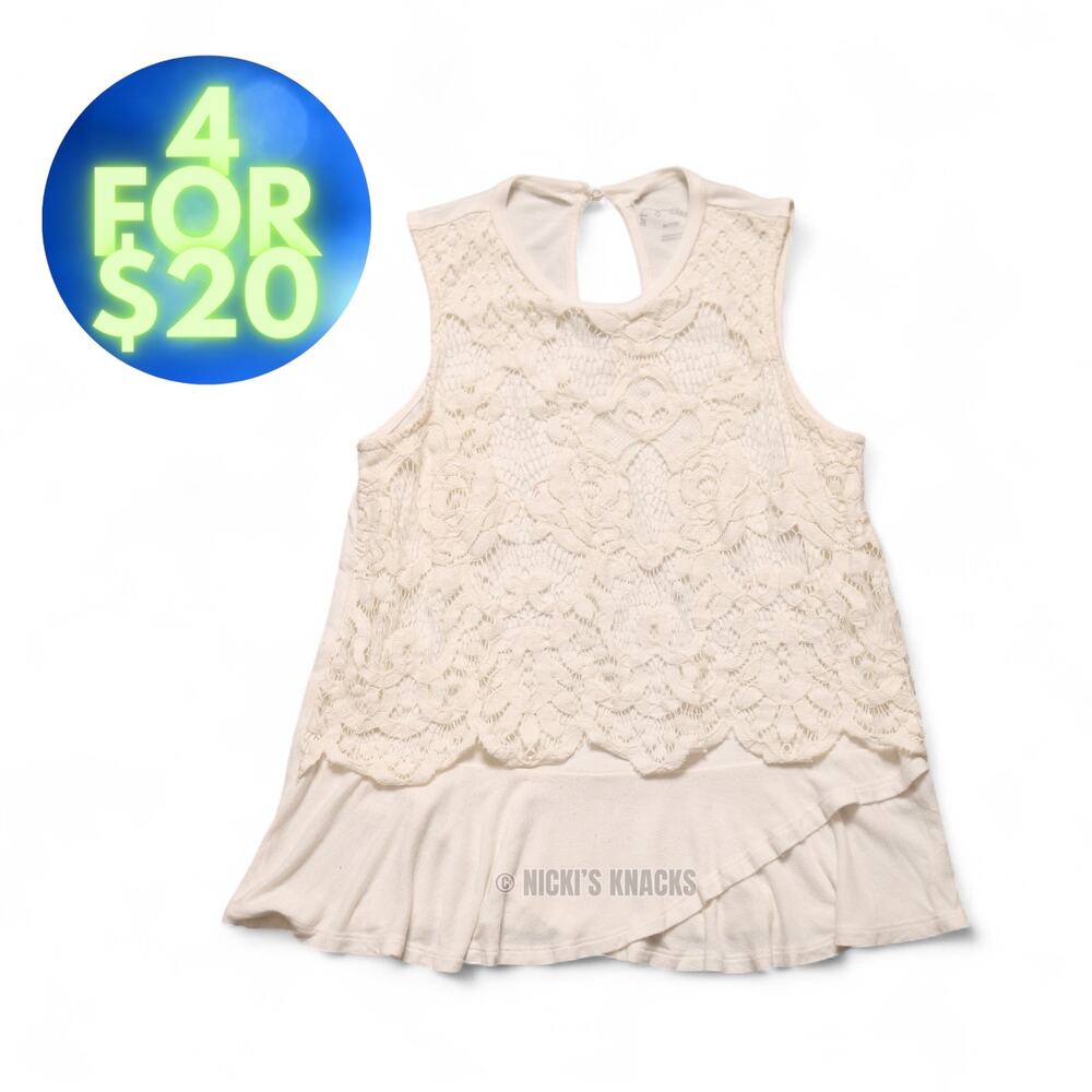 4/$20 - Art Class Girls Cream Off White Lace Peplum Dressy Tank Top Size M 7/8